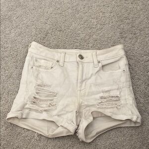 Distressed White Denim Shorts